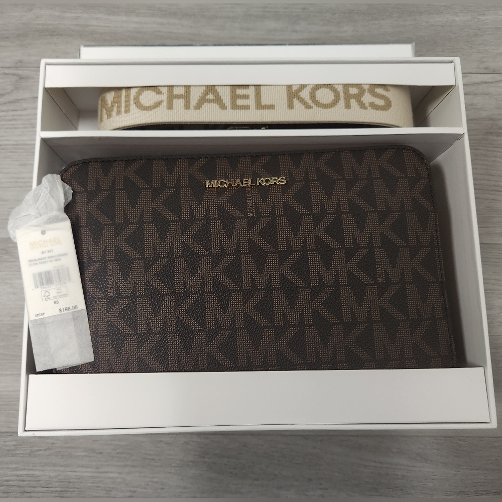 Michael Kors Jet Set Crossbody Logo Gift Box Set - Brown/Luggage *NWT* MSRP $198 - Picture 6 of 11